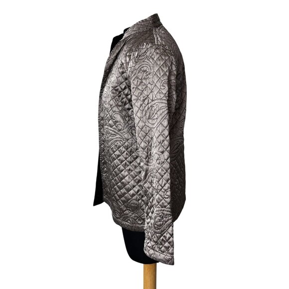 Chicos Quilted Metallic Jacket Size 0 Black Lining Lightweight Elegant Design - Picture 2 of 10